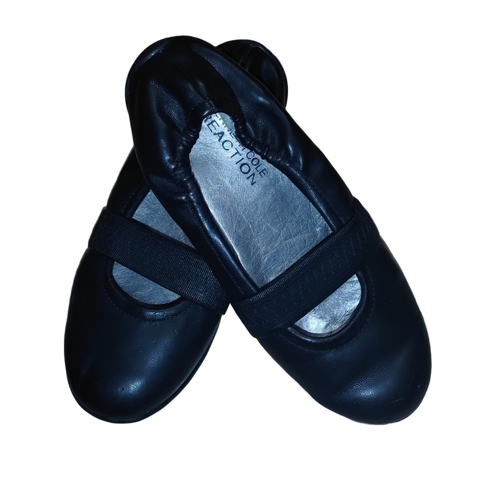 Kenneth Cole Reaction Girls 12.5M Black Ballet Flats Elastic Strap Dress Shoes